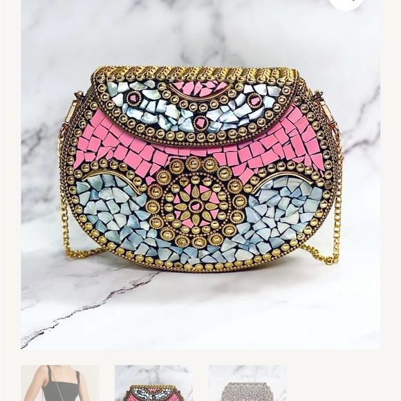 Ramla Mosaic Pink and Blue Clutch Bag - Picture 1 of 6